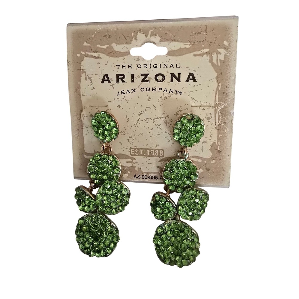 Arizona‎ Jean Company Green Rhinestone Drop Earrings Gold Tone AZ-00-895-A New
